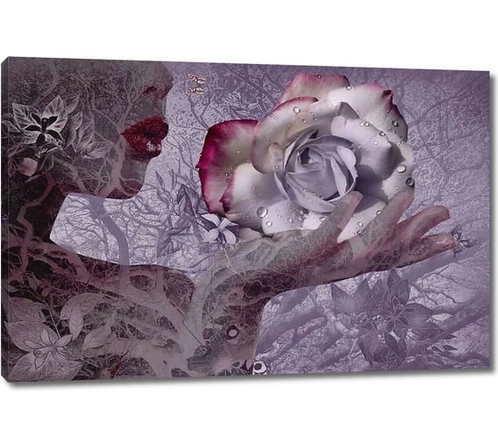 Изображение товара Картина ООО Первое ателье Абстракция девушка с розой в каплях воды на ладони 115x77 см ps78618-5