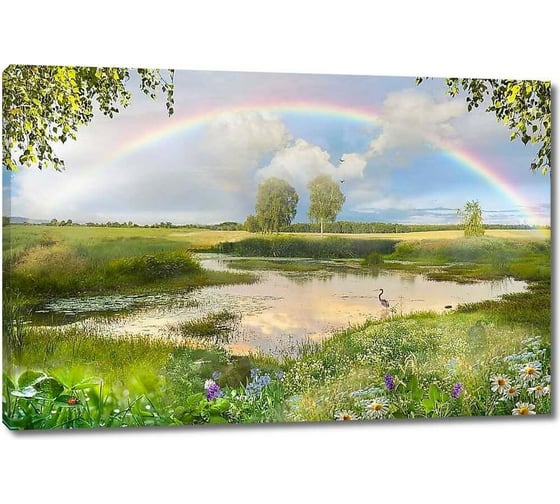 Изображение товара Картина ООО Первое ателье Радуга над речкой 90x60 см ps94739-2
