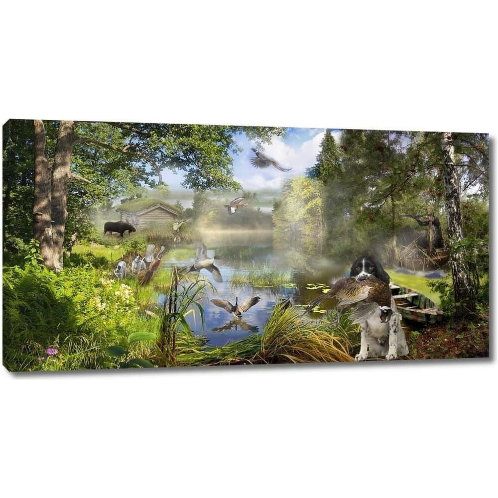 Изображение товара Картина на холсте Разнообразные животные в лесу охота 115x60 см