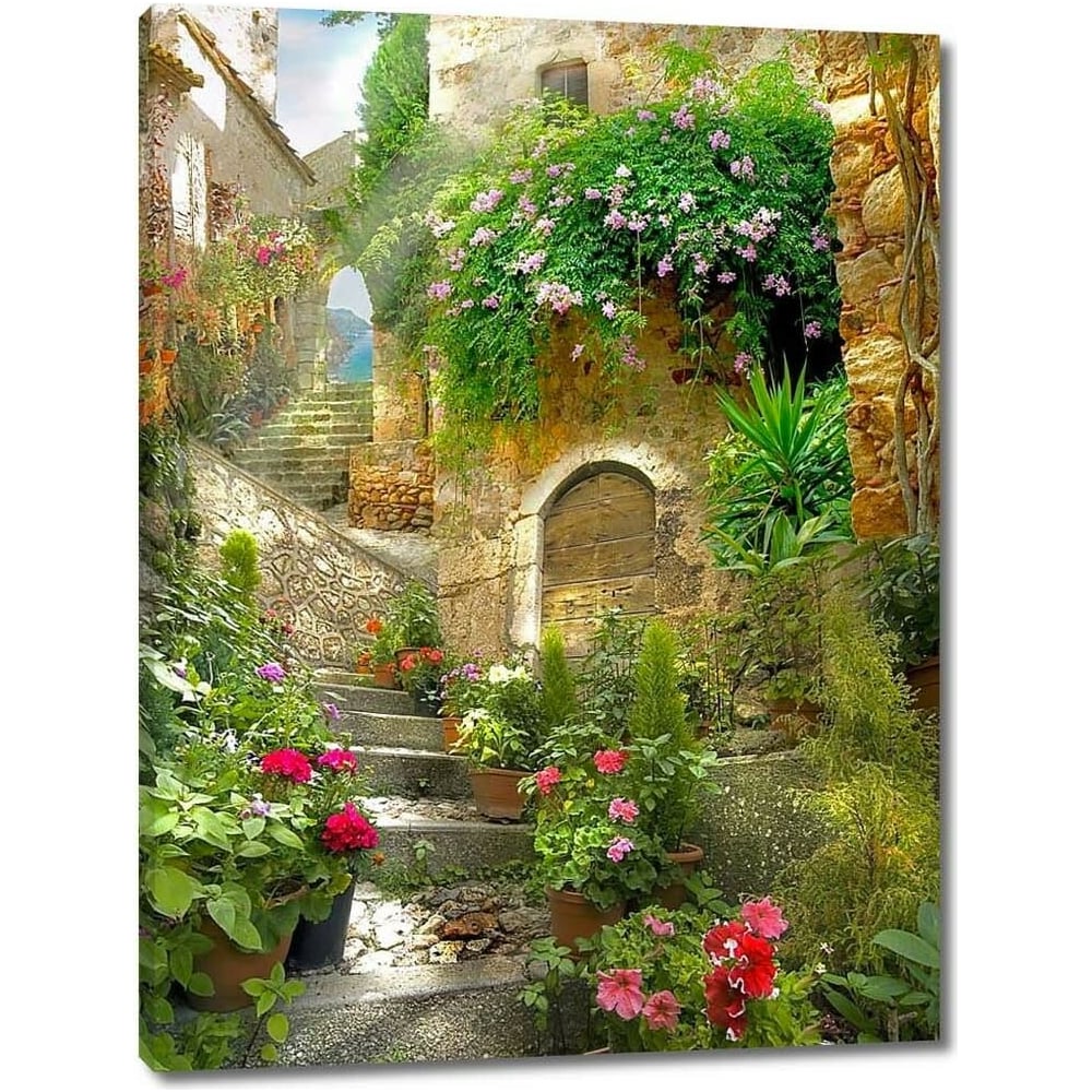 Изображение товара Картина на холсте Высокая лестница вдоль домов 45x60 см реализм архитектура