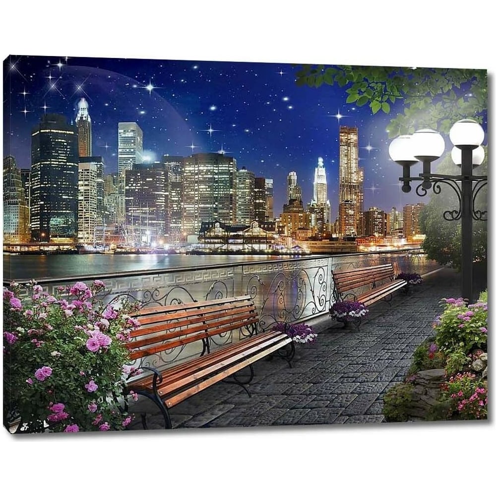 Изображение товара Картина Прогулка вдоль набережной по ночному городу 60x47 см
