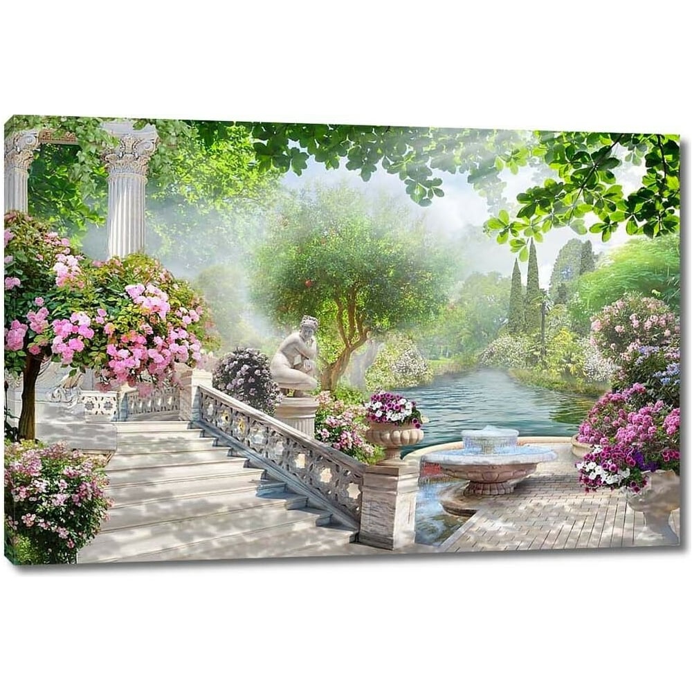 Изображение товара Картина на холсте 'Невероятный сад с рекой, фонтанами и цветами' 115x77 см