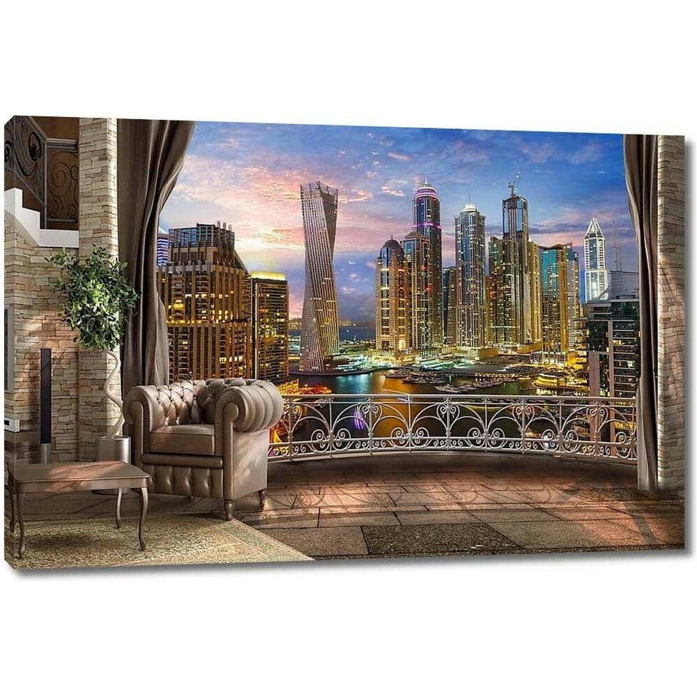 Изображение товара Картина на холсте Вид с балкона на ночной город 115x77 см от Первое ателье