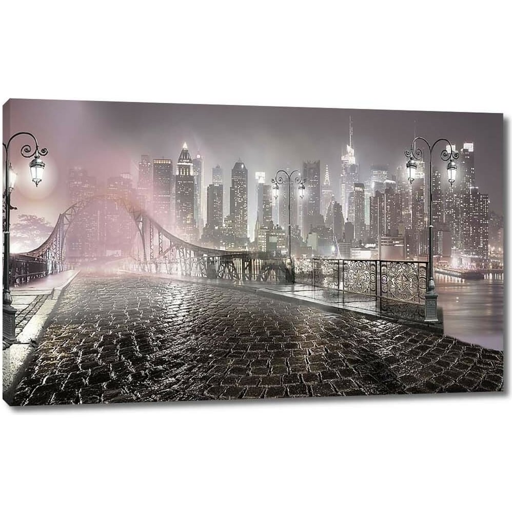 Изображение товара Картина на холсте вид на ночной город с моста 80x49 см ≈ стиль реализм для интерьера