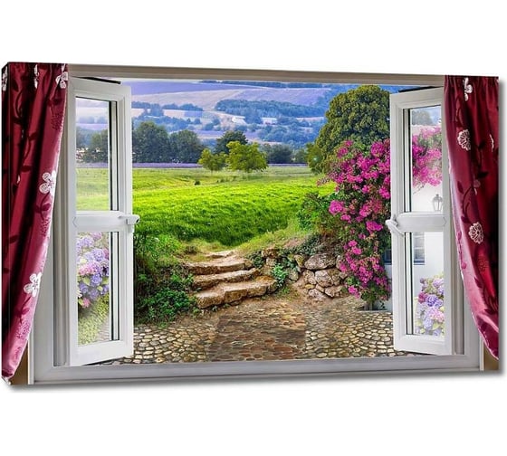 Изображение товара Картина ООО Первое ателье Вид из окна на зеленый сад 60x39 см ps28656-3