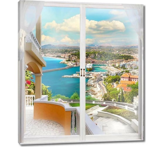 Изображение товара Картина ООО Первое ателье Вид из окна на солнечный город и море 35x40 см ps28655-1