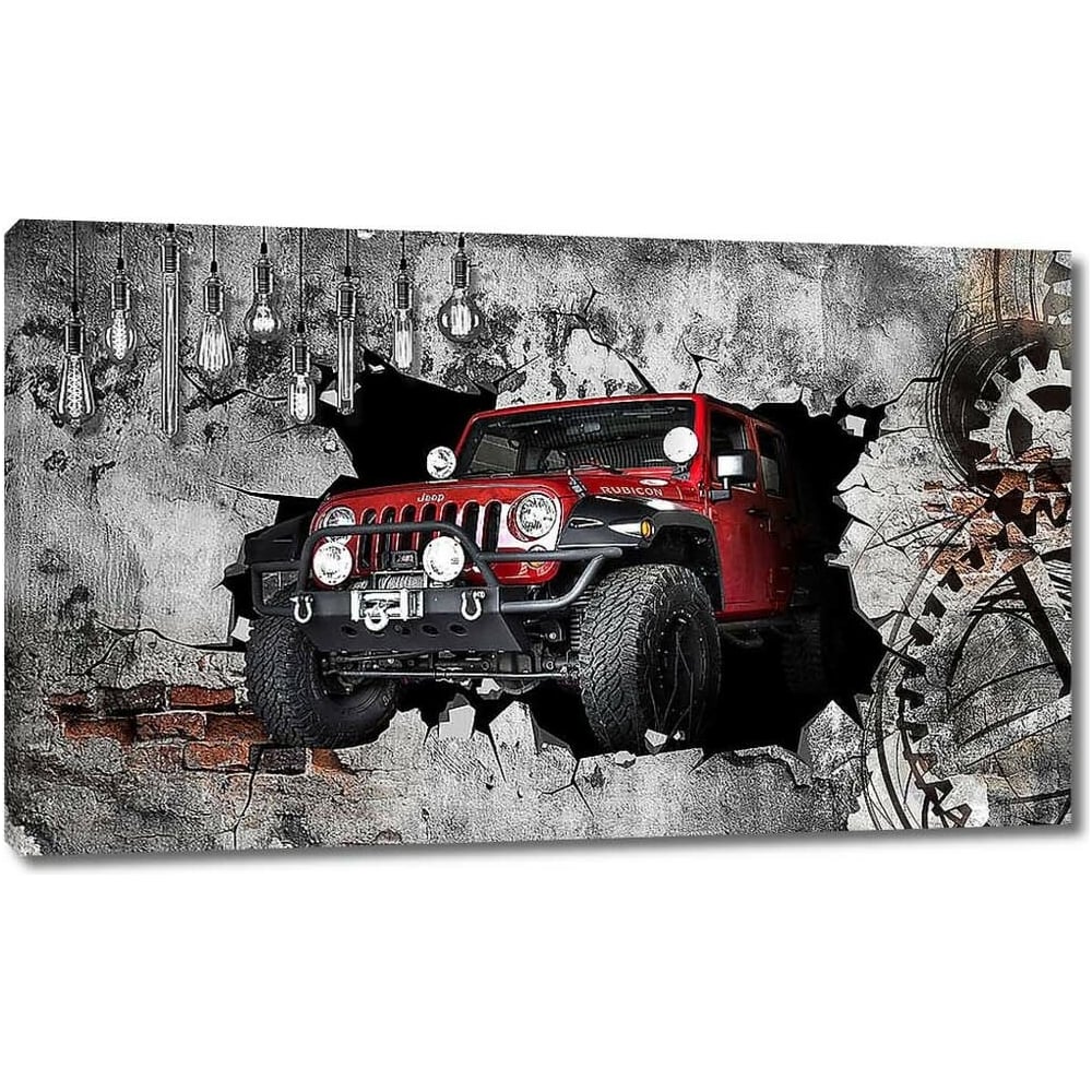 Изображение товара Картина на холсте Красный джип из бетонной стены 115x69 см Первое ателье