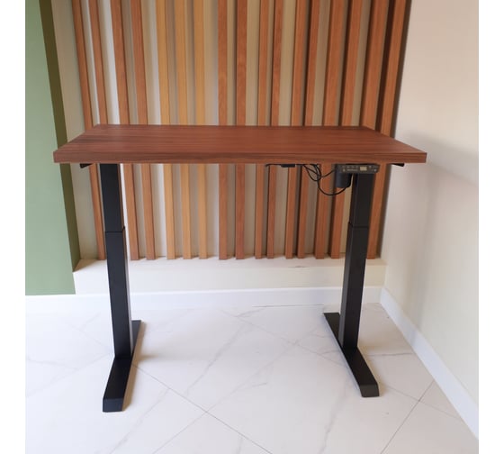 Изображение товара Стол StolStoya МОТОР UP с регулируемой высотой подстолье черное и столешница МДФ шпон американский орех SE211IBAO12065