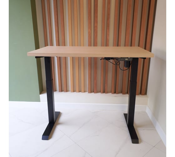 Изображение товара Стол StolStoya МОТОР UP с регулируемой высотой подстолье черное и столешница МДФ шпон беленый дуб SE211IBBD12065