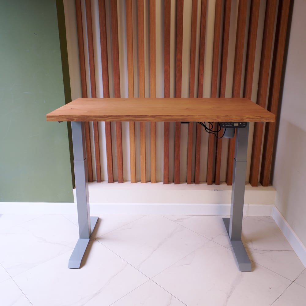 Изображение товара Стол StolStoya МОТОР UP с регулируемой высотой серый и дуб