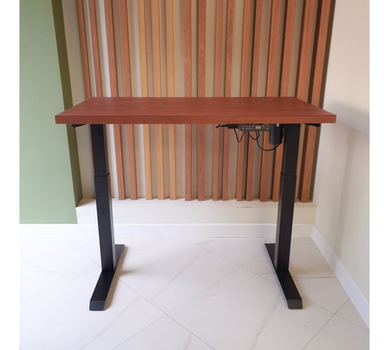 Изображение товара Стол StolStoya МОТОР UP с регулируемой высотой, подстолье черное и столешница МДФ шпон красное дерево SE211IBKD12065