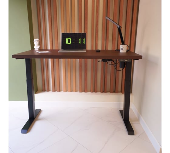 Изображение товара Стол StolStoya МОТОР UP с регулируемой высотой подстолье черное и столешница МДФ шпон венге 140x70 SE211IBV14070