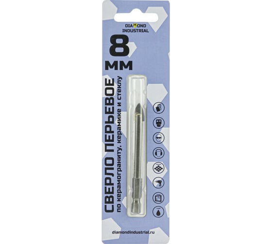 Изображение товара Сверло по керамике и стеклу 8 мм, 2 грани, перьевое Diamond Industrial DIDSP008