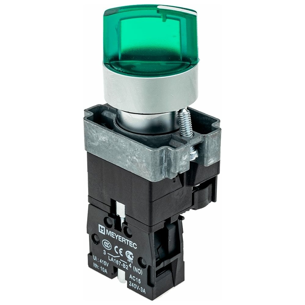 Изображение товара Переключатель с LED подсветкой 220V 10А металл зеленый MTB2-BK2363