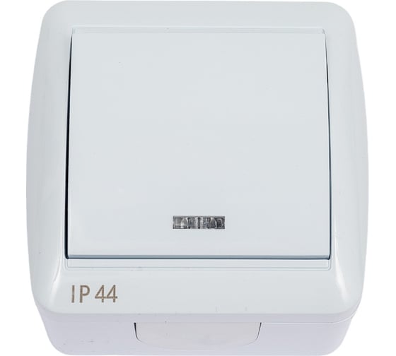 Изображение товара Одноклавишный выключатель UNIVersal Клио с подсветкой, IP44, открытой устанвоки, 10А, 220В, белый еврослот К2225