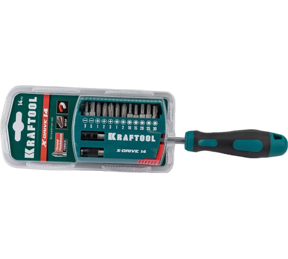 Изображение товара Набор: отвертка-битодержатель с насадками KRAFTOOL X-Drive-14 14 шт. 25814