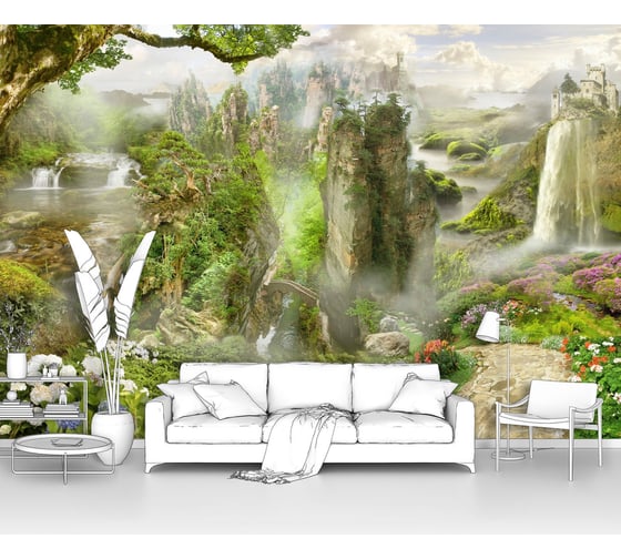 Изображение товара Фотообои "Пейзаж - природа в парке с водопадами и скалами" 150x100 ШxВ ООО Первое ателье pw28403-1