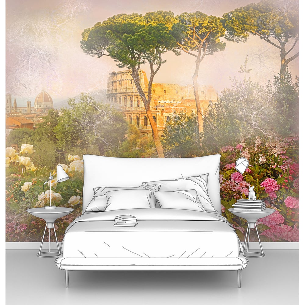 Изображение товара Фотообои Туманное утро в саду с видом на античный город 400x310 см винил флизелин