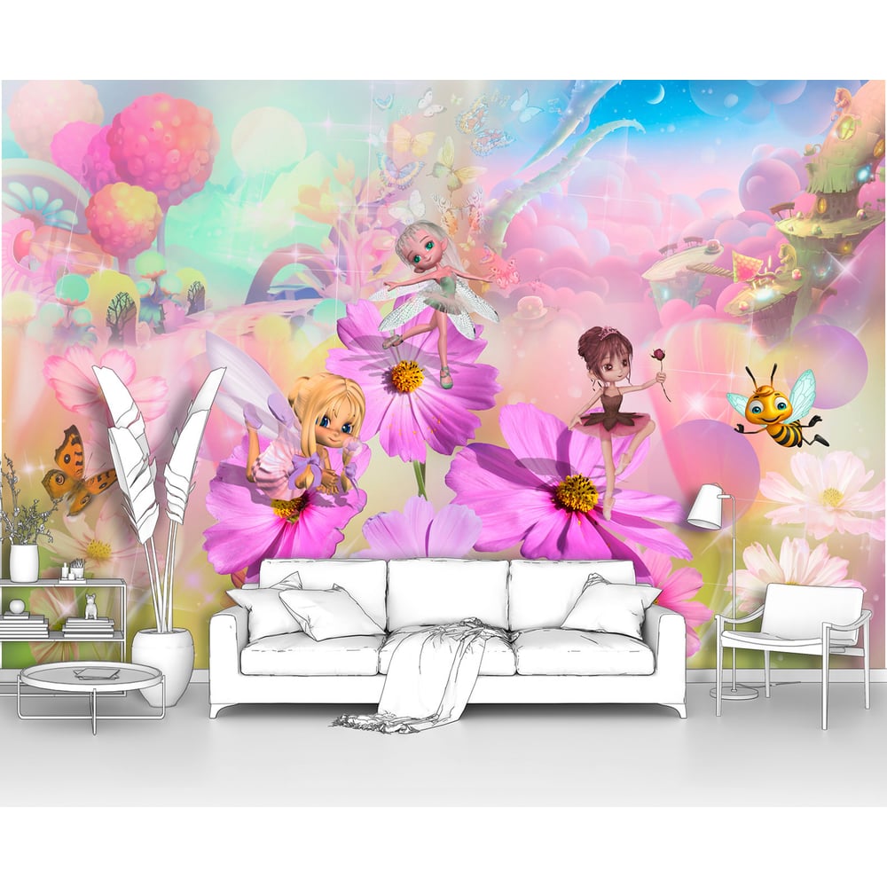 Изображение товара Фотообои Цветочные феи на поляне 400x270 см с песочной фактурой и влагостойким покрытием