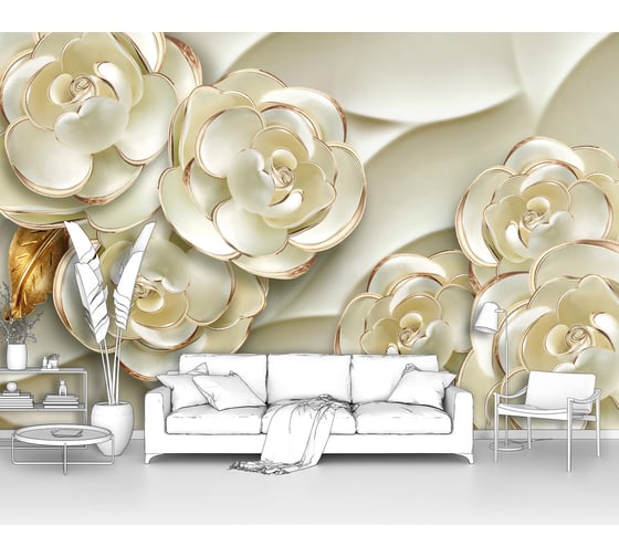 Изображение товара Фотообои 3d абстракции цветы "Керамические белые розочки" 400x260 ШxВ ООО Первое ателье pw73838