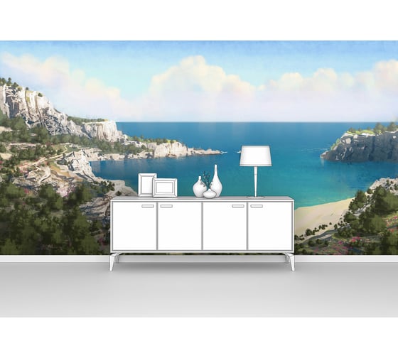 Изображение товара Фотообои море горы "Вид с гор на солнечную бухту моря и пляж" 400x220 ШxВ ООО Первое ателье pw28634