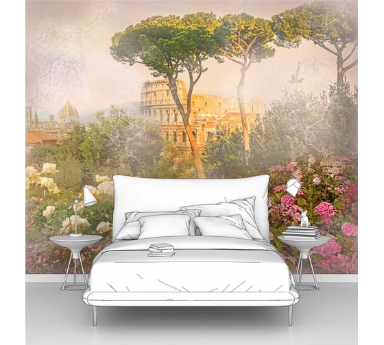 Изображение товара Фотообои "Туманное утро в саду с видом на античный город" 200x160 ШxВ ООО Первое ателье pw28500-2