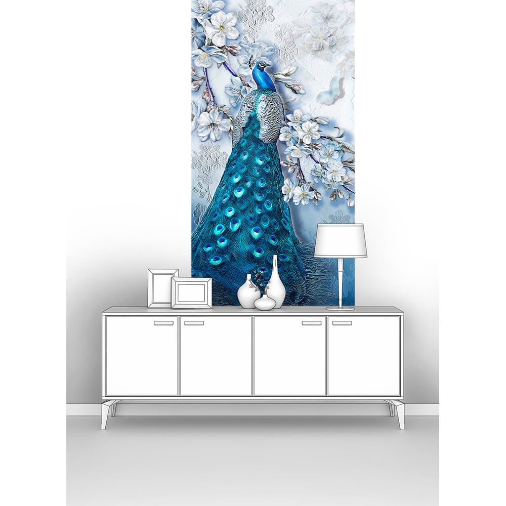 Изображение товара Фотообои голубой павлин 100x190 см флизелин винил влагостойкие яркие