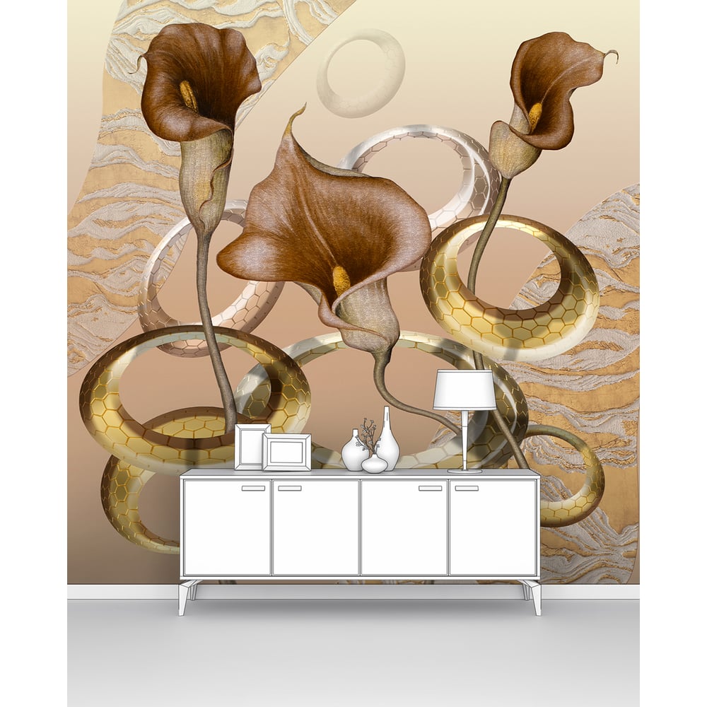 Изображение товара Фотообои 3d абстракции цветы Каллы металлические кольца 300x300