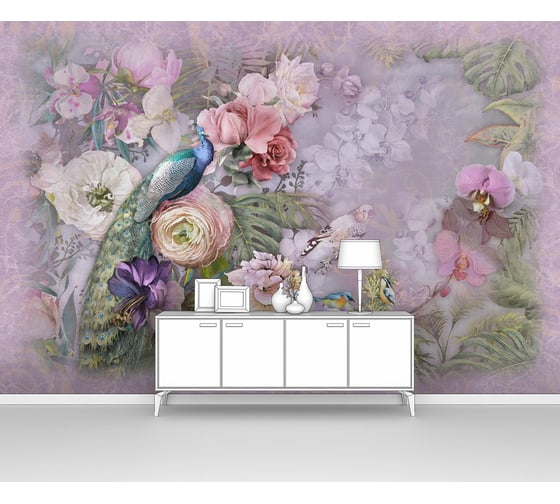 Изображение товара Фотообои цветы птицы "Павлин в цветах" 400x270 ШxВ ООО Первое ателье pw94641