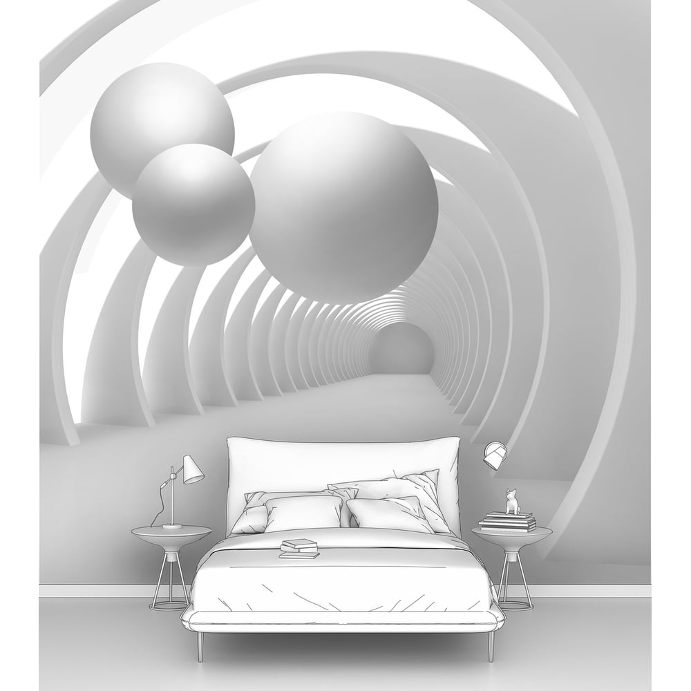 Изображение товара Фотообои 3d абстракции Три белых шара в туннеле 100x110 см