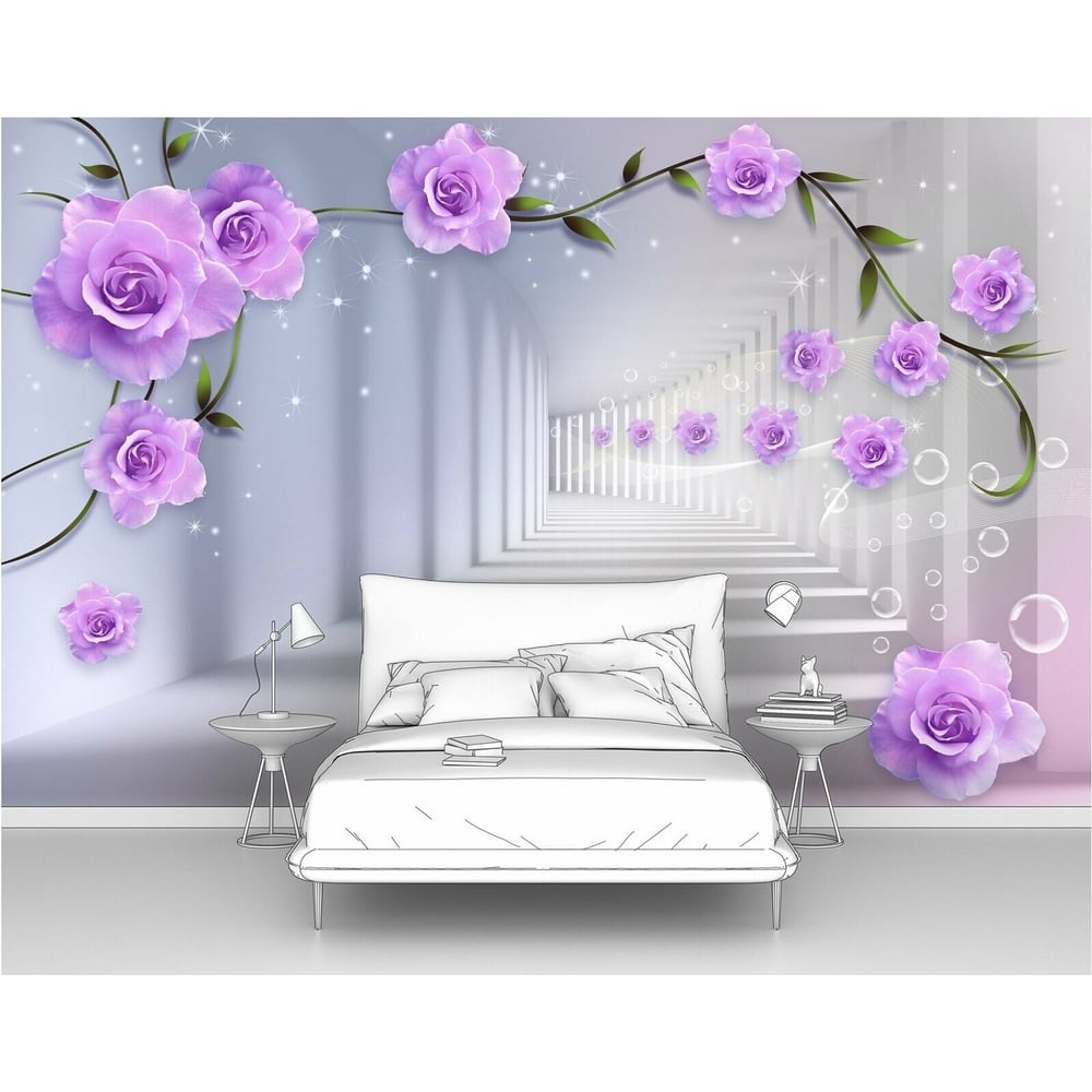 Изображение товара Фотообои 3d абстракции Цветы на фоне коридора 200x125 см Высокое качество