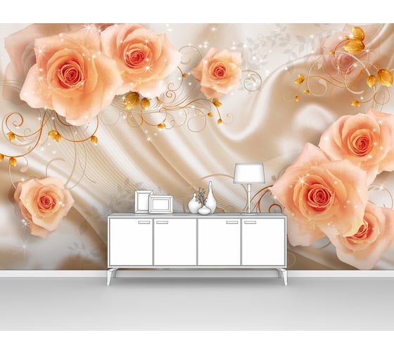 Изображение товара Фотообои 3d абстракции цветы "Оранжевые розы на фоне ткани" 160x100 ШxВ ООО Первое ателье pw73823-1