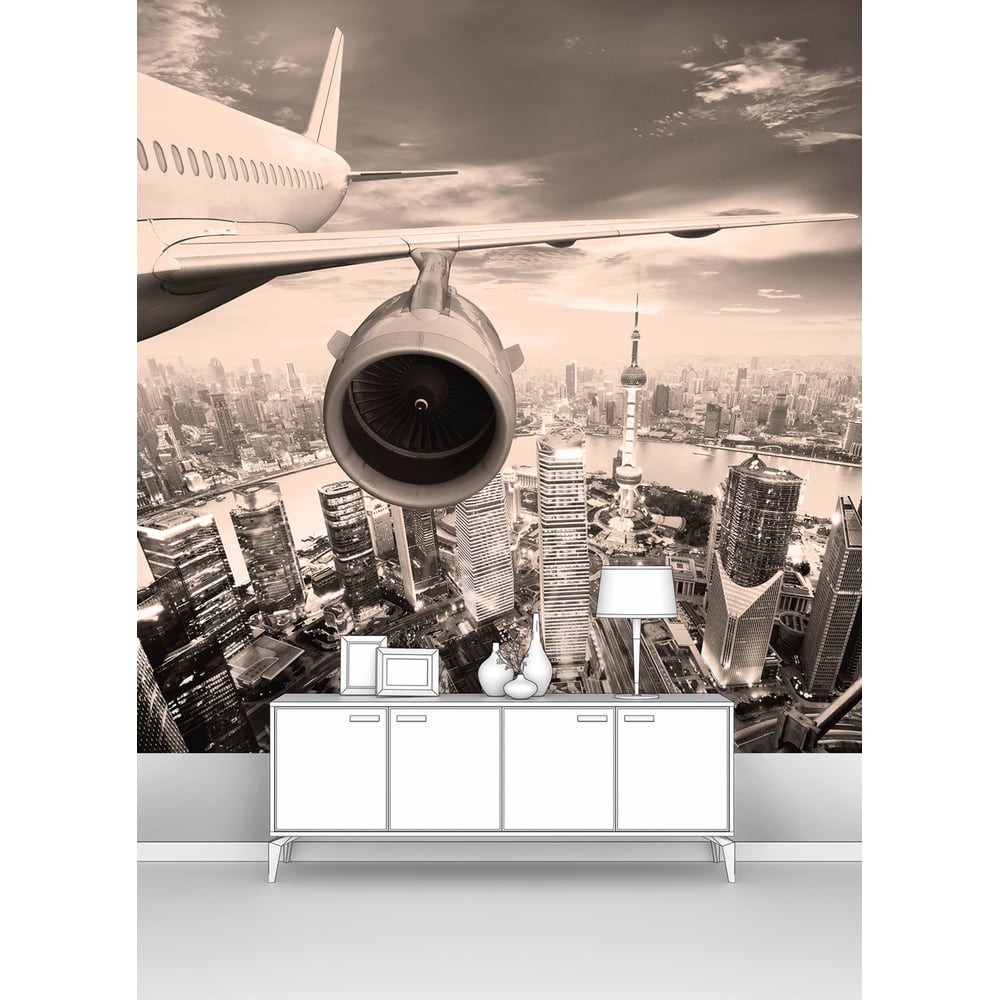 Изображение товара Фотообои самолет и вид на город с высоты 100x100 см флизелин винил