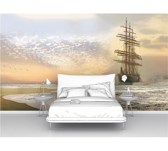 Изображение товара Фотообои "Парусник во льдах у берега на закате" 200x115 ШxВ ООО Первое ателье pw78677-2