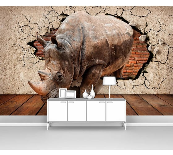 Изображение товара Фотообои животные "Носорог из пролома в стене с трещинами" 160x100 ШxВ ООО Первое ателье pw94459-1