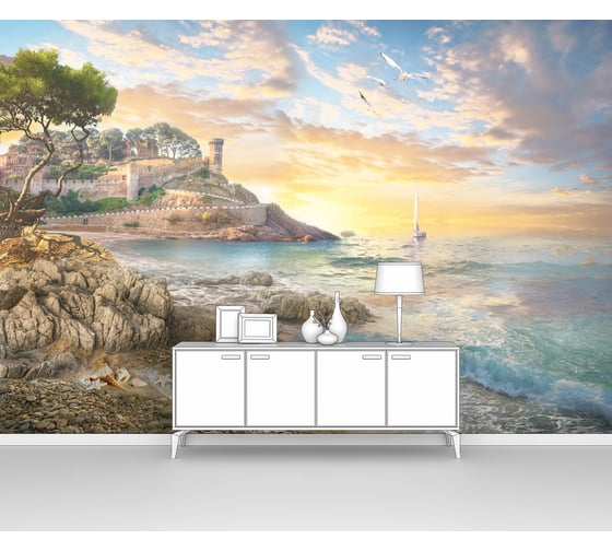 Изображение товара Фотообои море "Закат над скалистым берегом" 300x205 ШxВ ООО Первое ателье pw94734-3