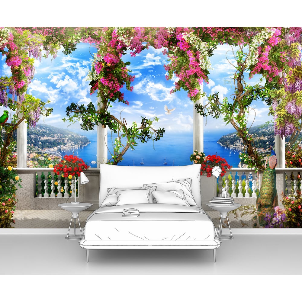 Изображение товара Фотообои "Белый балкон на Средиземном море" 400x270 см винил на флизелине легкая установка