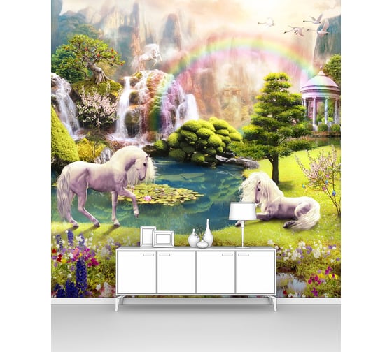 Изображение товара Фотообои "Единороги в лесу с радугой" 200x220 ШxВ ООО Первое ателье pw72274-2