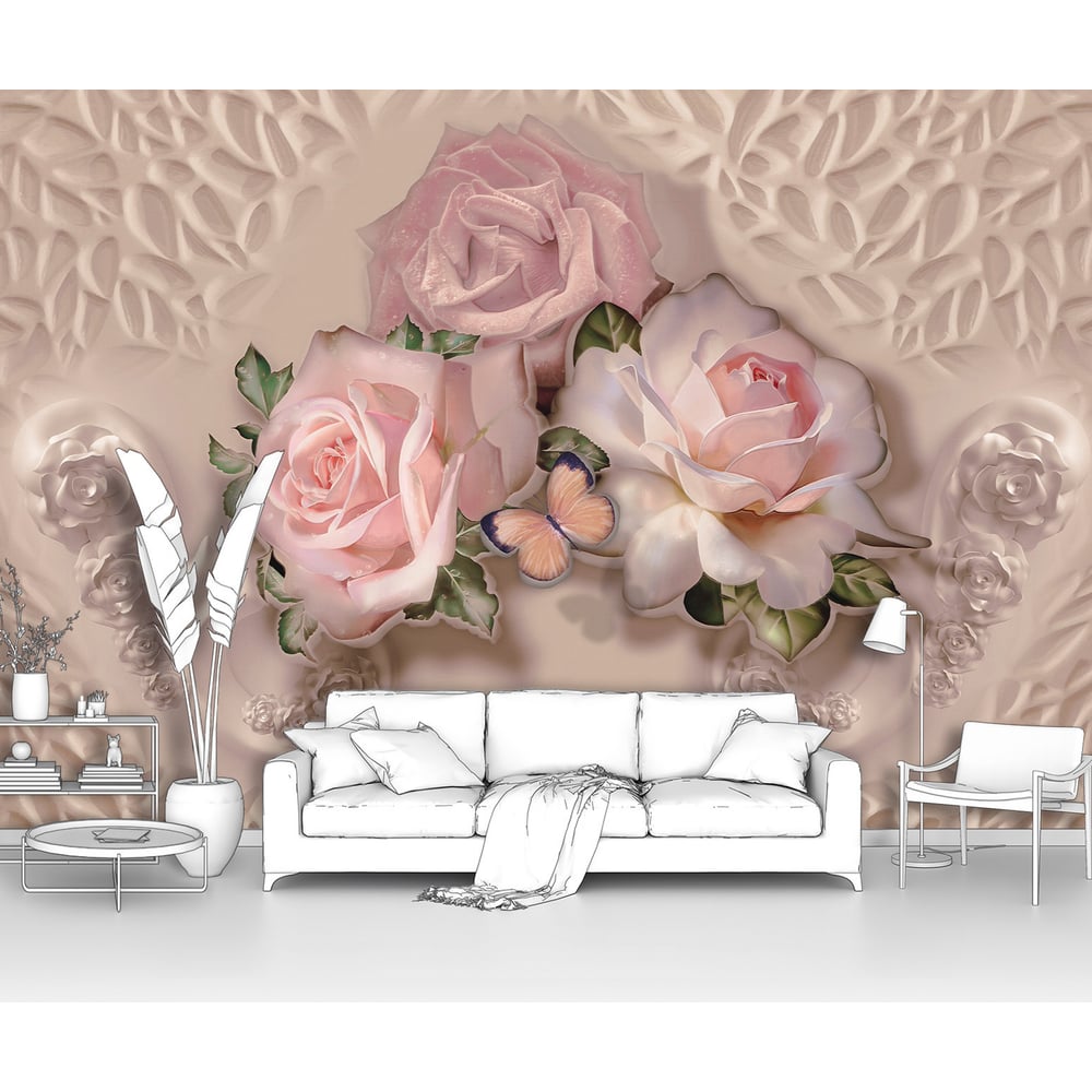 Изображение товара Фотообои Три розовые розы с бабочкой 150x100 см водостойкие виниловые