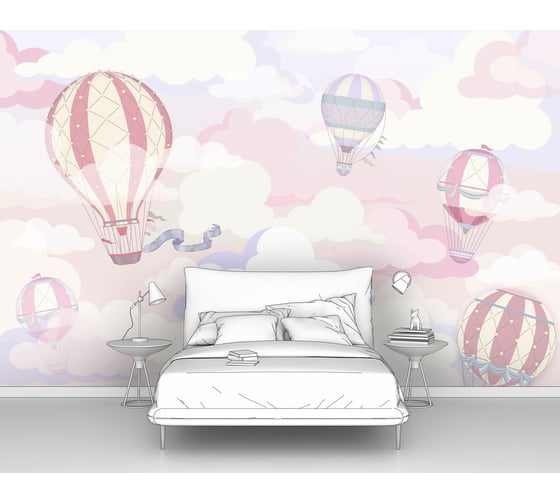 Изображение товара Фотообои "Полосатые воздушные шары летят по розовому небу" 400x250 ШxВ ООО Первое ателье pw141922-4