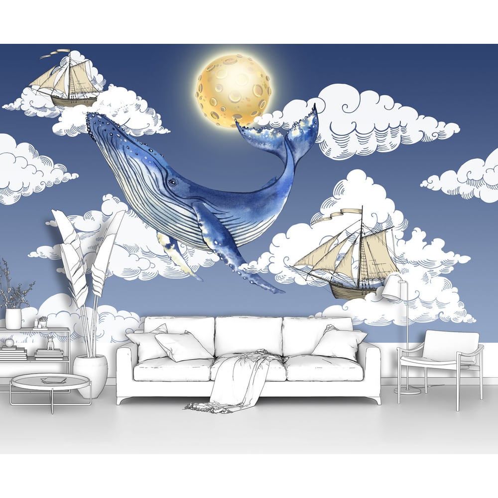 Изображение товара Фотообои "Кит и парусники в облаках" 400x240 см