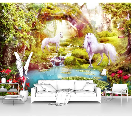 Изображение товара Фотообои "Единороги на озере в сказочном лесу" pw72266 400x300 ШxВ ООО Первое ателье pw72266-4