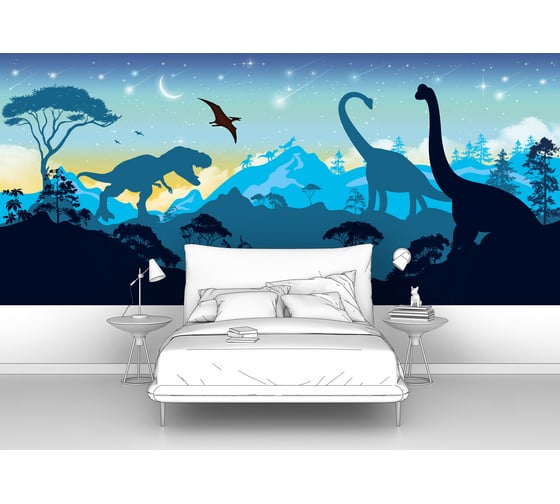 Изображение товара Фотообои "Силуэты динозавров на фоне природы" 400x180 ШxВ ООО Первое ателье pw141468-4