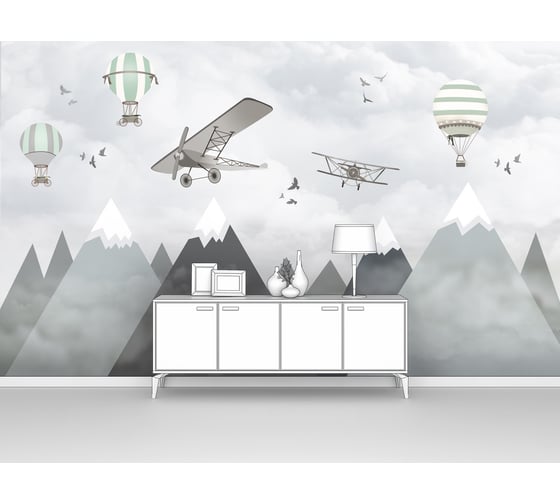 Изображение товара Фотообои "Аэропланы и шары над горами" 400x240 ШxВ ООО Первое ателье pw141496-4