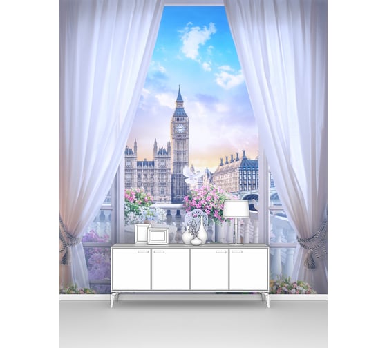 Изображение товара Фотообои окно город "Балкон с видом на Биг Бен" 200x260 ШxВ ООО Первое ателье pw93969-2