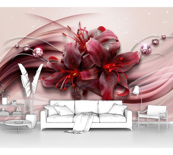 Изображение товара Фотообои 3d абстракции цветы "Бордовые бархатные лилии" 155x100 ШxВ ООО Первое ателье pw140488-1