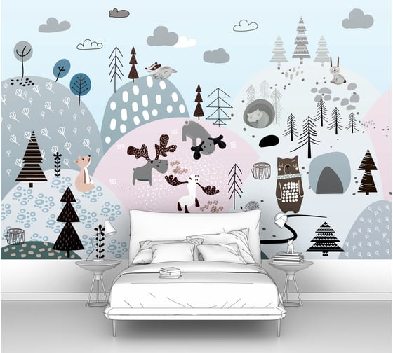 Изображение товара Фотообои "Коллекция Woodland-рисованный лес с животными" 300x205 ШxВ ООО Первое ателье pw109504-3