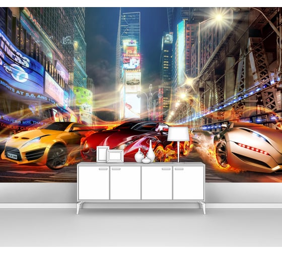 Изображение товара Фотообои машина "-Гонки у небоскребов" 300x190 ШxВ ООО Первое ателье pw72280-3