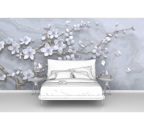 Изображение товара Фотообои сакура мрамор "Фарфоровая ветка сакуры на мраморе" 200x100 ШxВ ООО Первое ателье pw141414-2