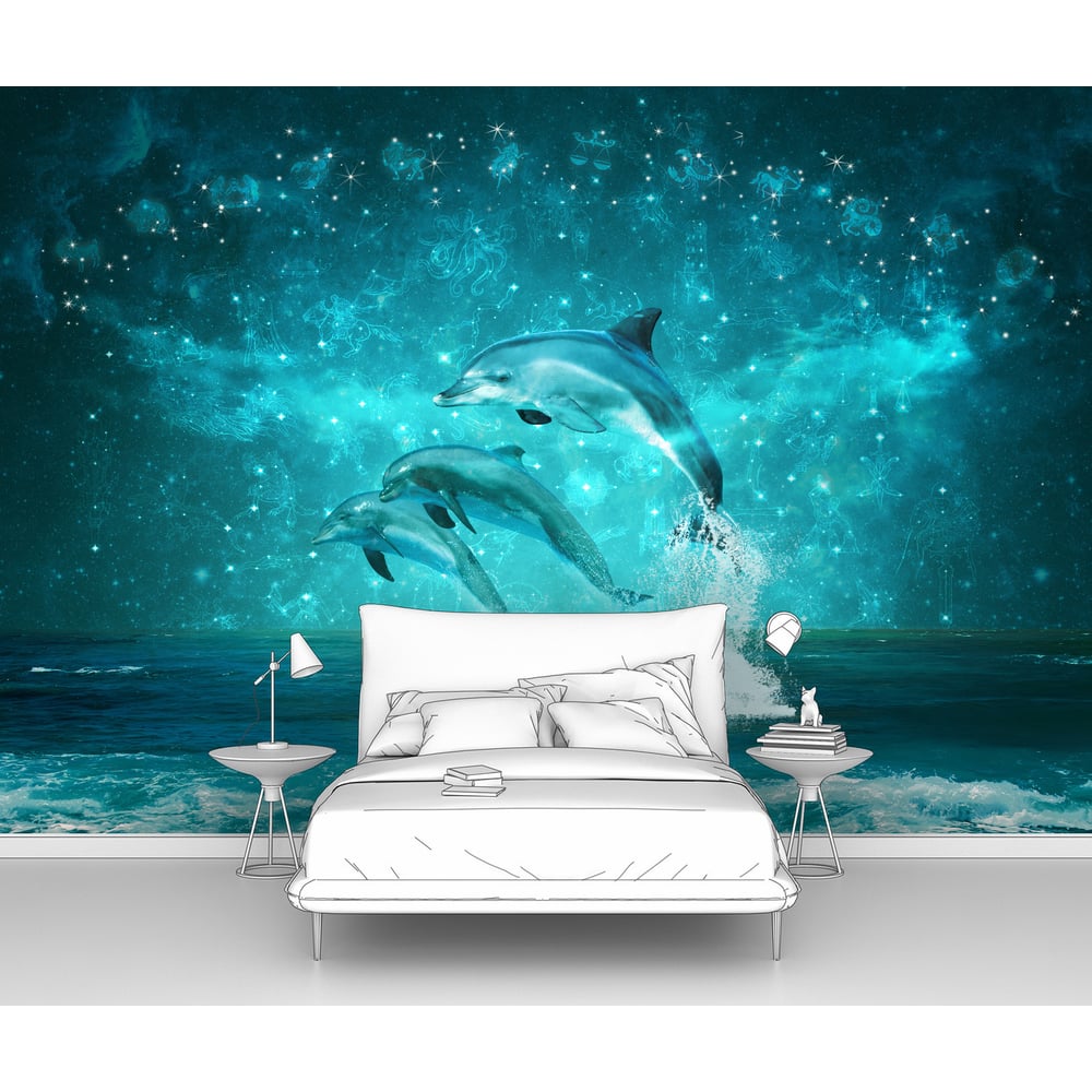 Изображение товара Фотообои Три дельфина под созвездиями 150x100 см винил флизелин моющиеся